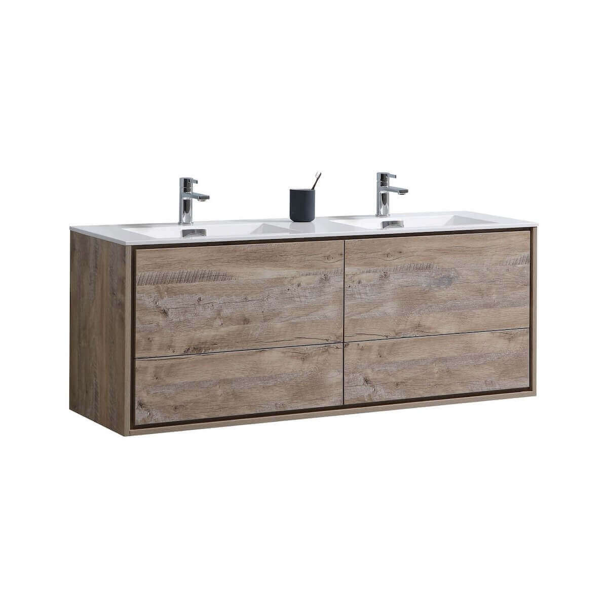 KubeBath DeLusso 60" Nature Wood Wall Mount Double Vanity DL60D-NW #finish_nature wood