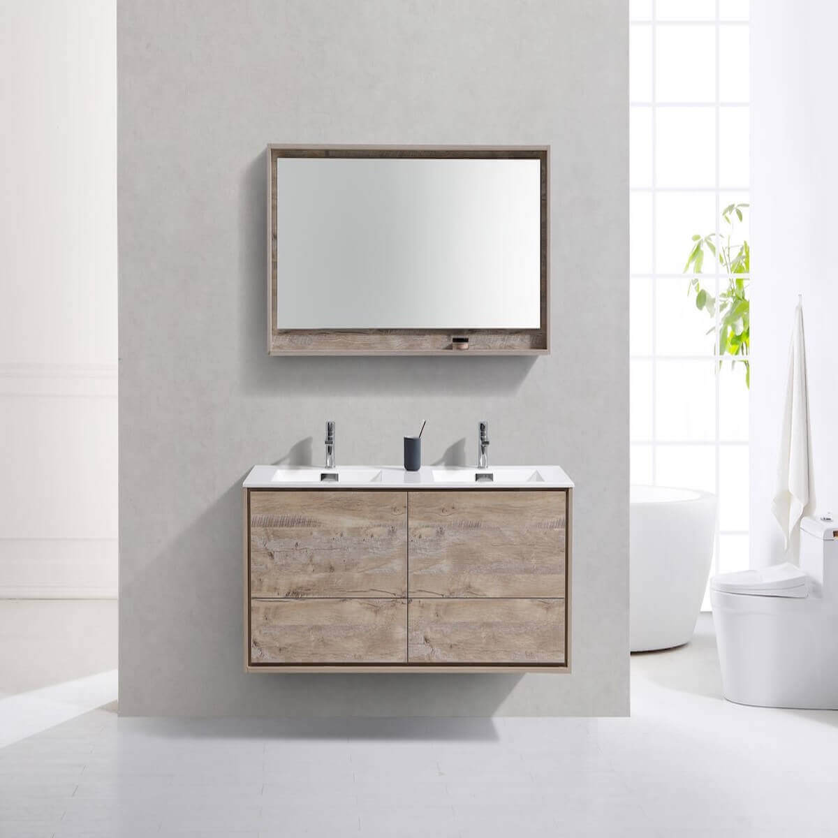 KubeBath DeLusso 60" Nature Wood Wall Mount Double Vanity DL60D-NW in Bathroom #finish_nature wood