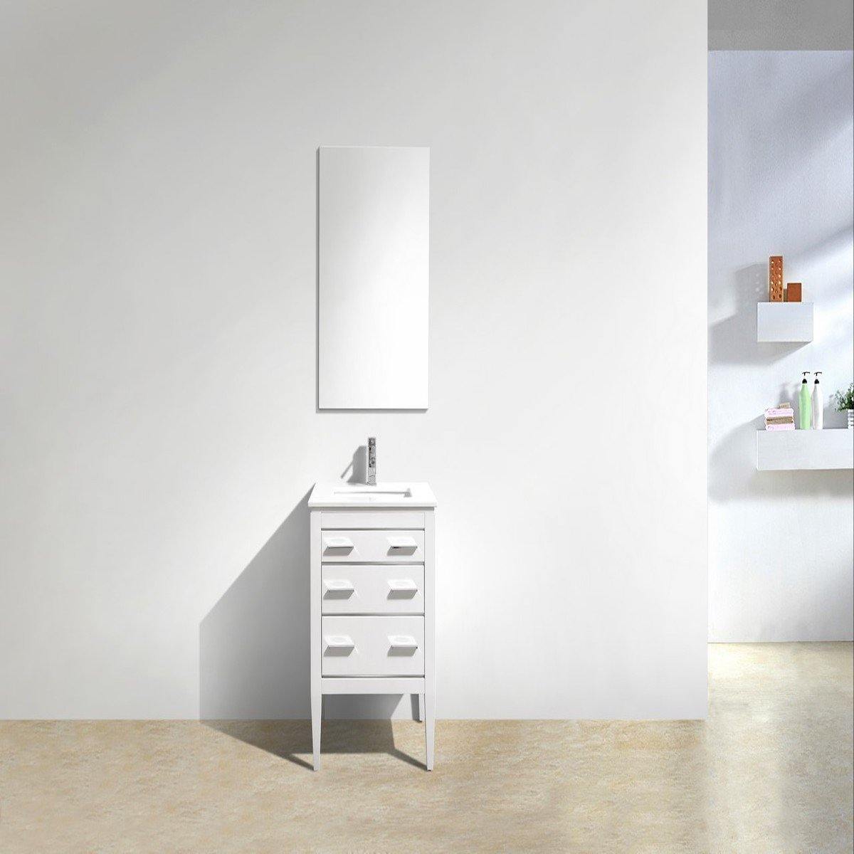 KubeBath Eiffel 24" High Gloss White Single Vanity with Quartz Countertop E24-GW in Bathroom