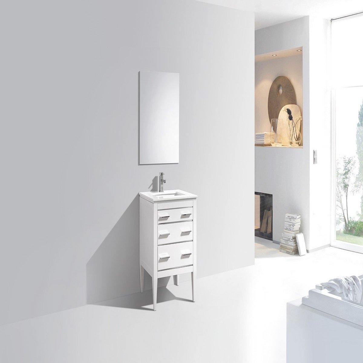 KubeBath Eiffel 24" High Gloss White Single Vanity with Quartz Countertop E24-GW in Bathroom
