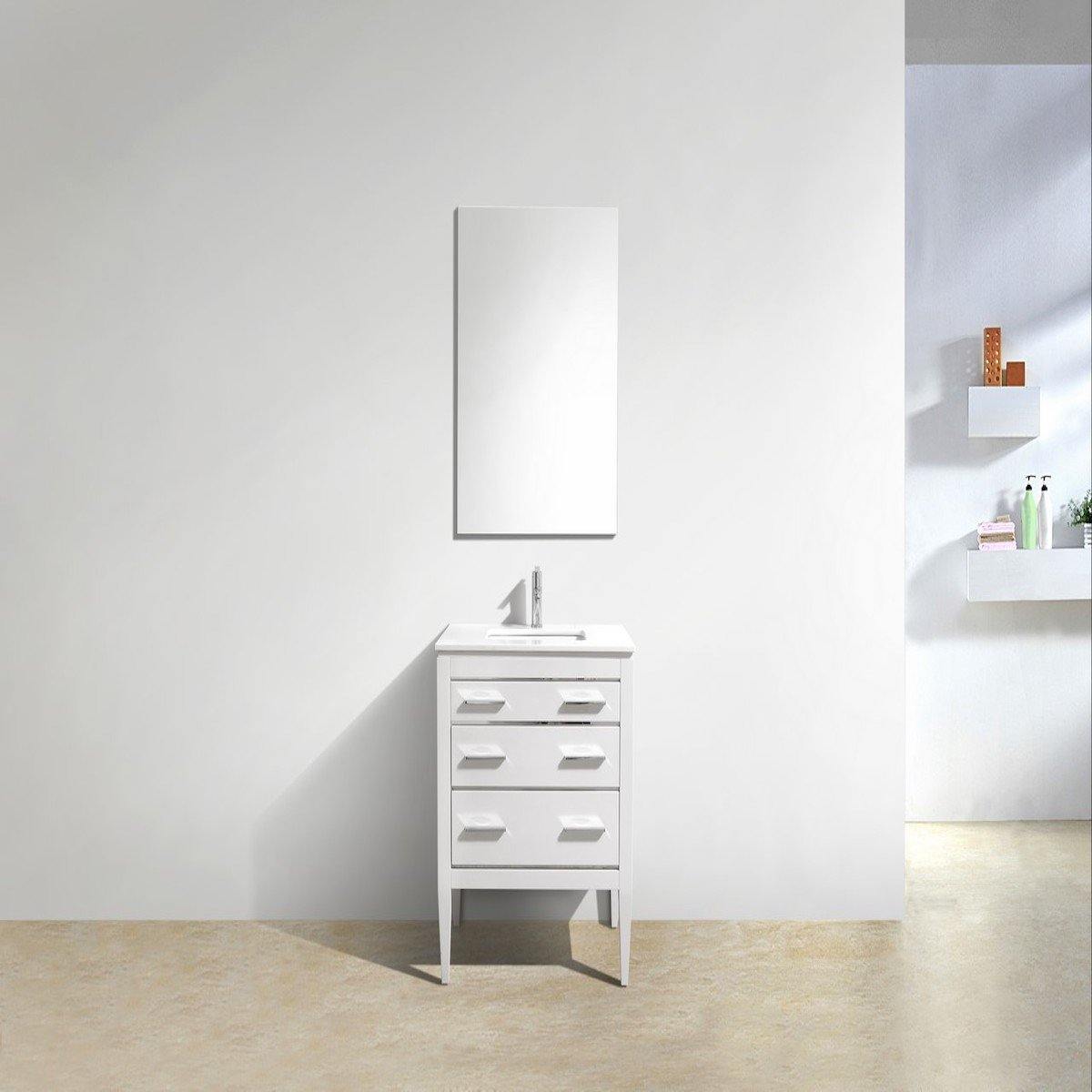 KubeBath Eiffel 30" High Gloss White Single Vanity with Quartz Countertop in Bathroom E30-GW