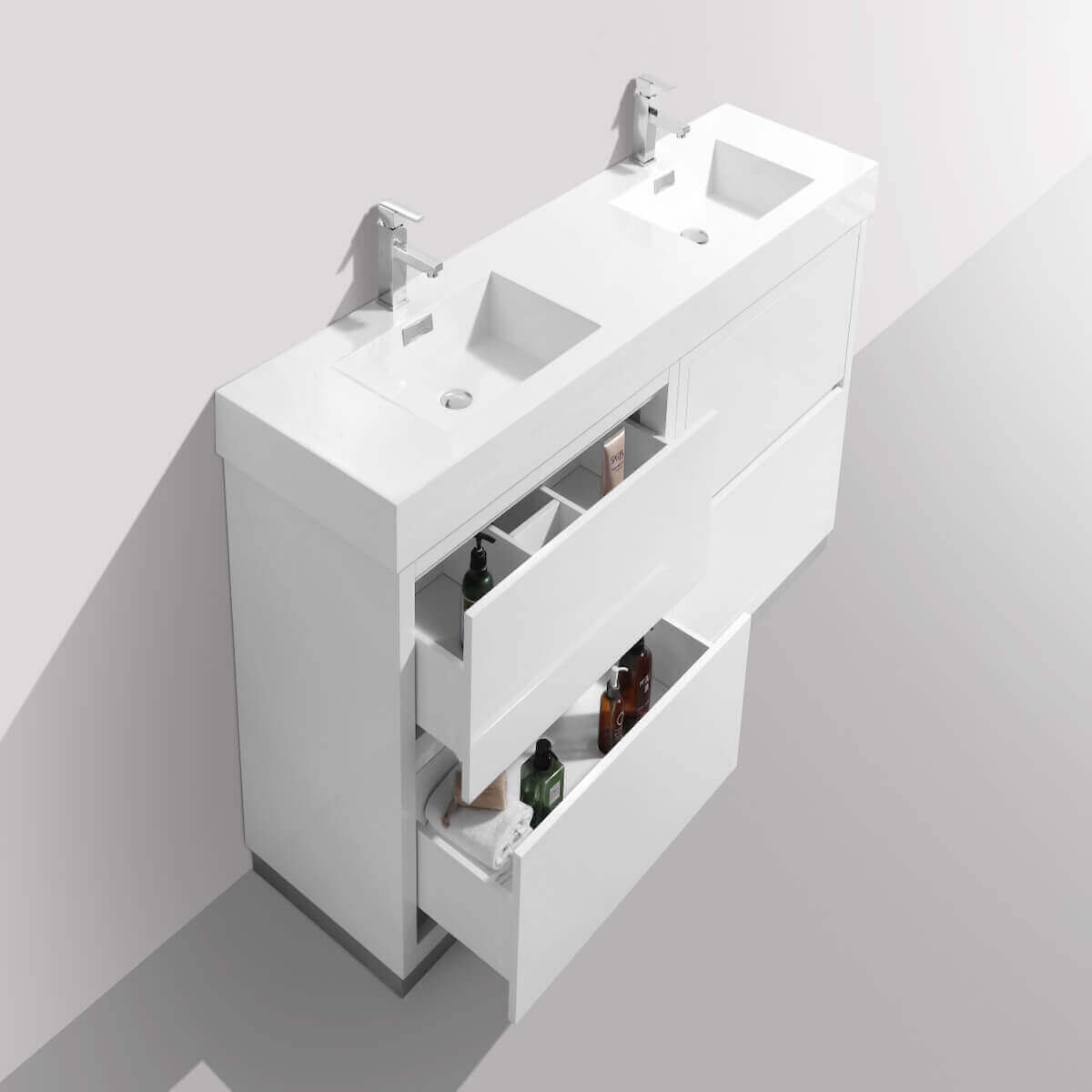 KubeBath Bliss 60" Gloss White Freestanding Double Vanity FMB60D-GW Open Drawers #finish_gloss white
