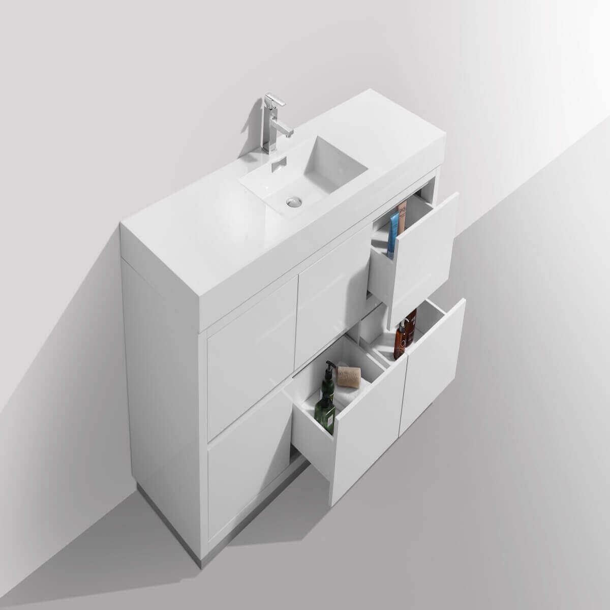 KubeBath Bliss 60" Gloss White Freestanding Single Vanity FMB60S-GW Open Drawers #finish_gloss white