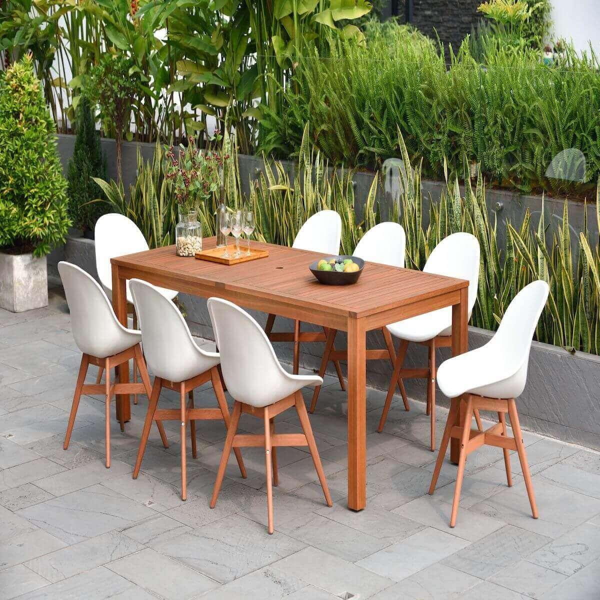 International Home Miami Amazonia 9 Piece Rectangular Patio Dining Set ALA_8LAUSWHT_DK