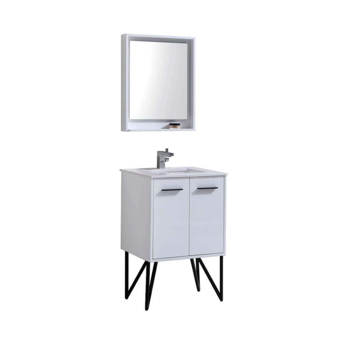 KubeBath Bosco 24" Gloss White Freestanding Single Vanity with Quartz Countertop KB24GW #finish_high gloss white