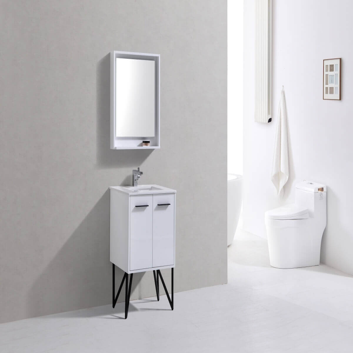 KubeBath Bosco 24" Gloss White Freestanding Single Vanity with Quartz Countertop KB24GW in Bathroom #finish_high gloss white