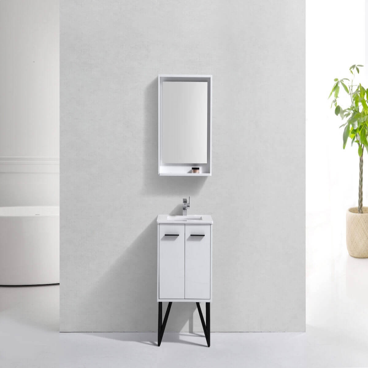 KubeBath Bosco 24" Gloss White Freestanding Single Vanity with Quartz Countertop KB24GW in Bathroom #finish_high gloss white