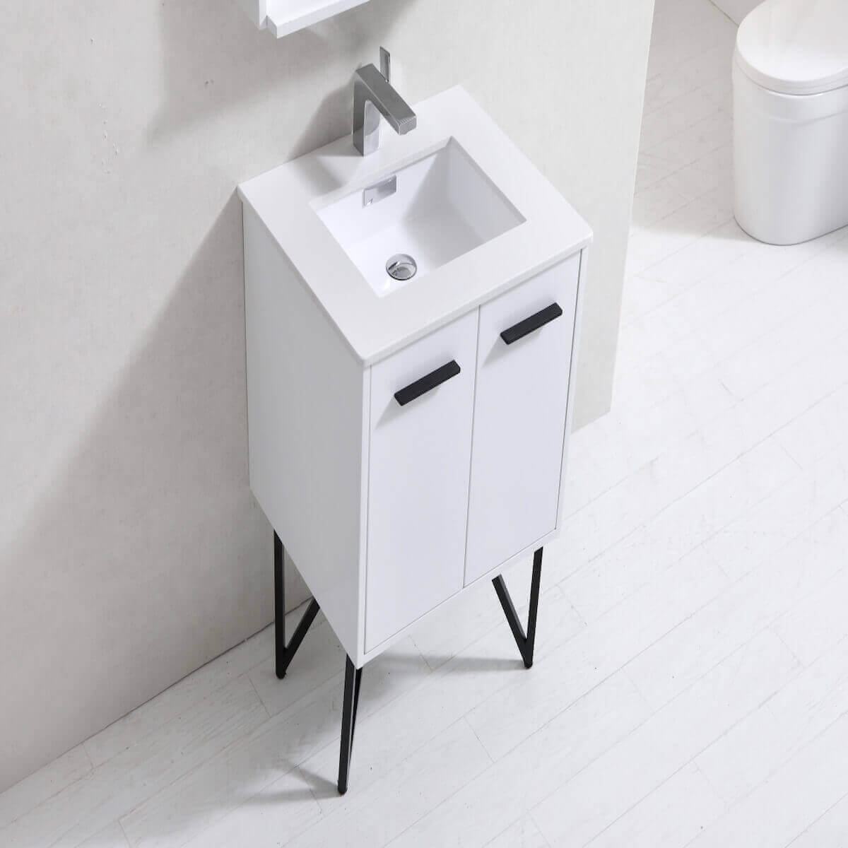 KubeBath Bosco 24" Gloss White Freestanding Single Vanity with Quartz Countertop KB24GW #finish_high gloss white