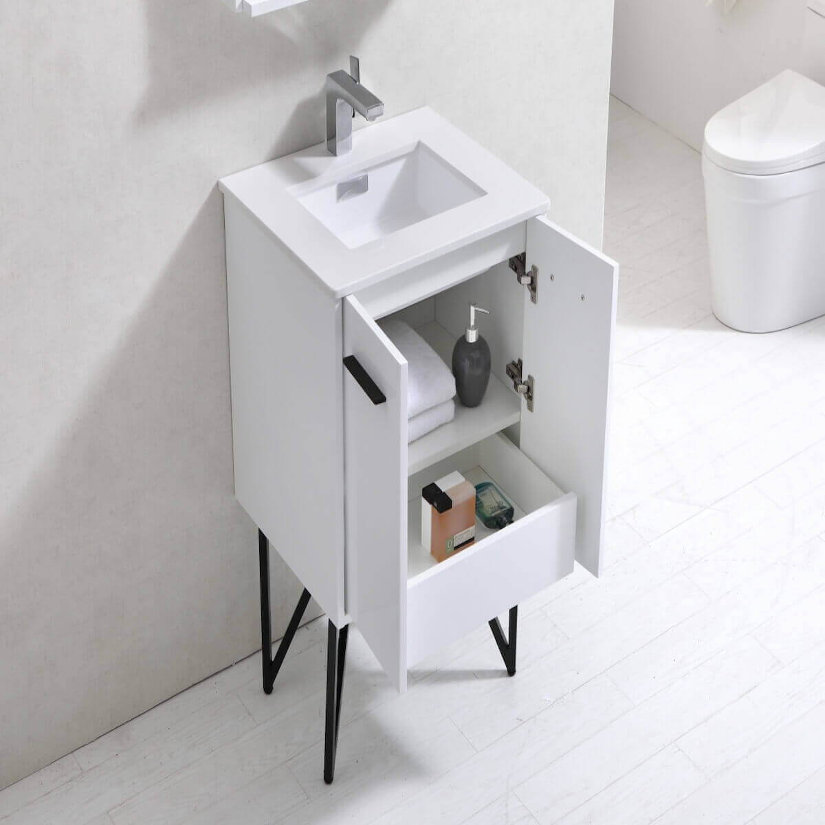 KubeBath Bosco 24" Gloss White Freestanding Single Vanity with Quartz Countertop KB24GW Inside #finish_high gloss white
