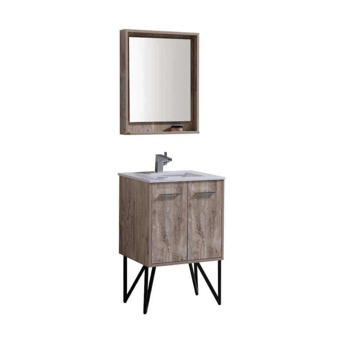 KubeBath Bosco 24" Nature Wood Freestanding Single Vanity with Quartz Countertop KB24NW #finish_nature wood