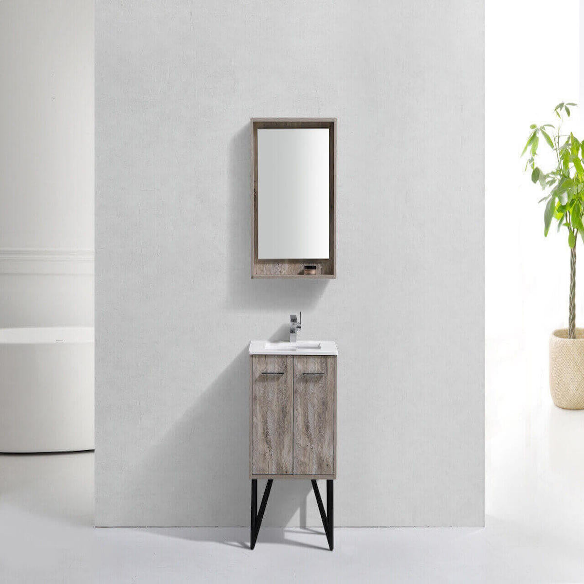 KubeBath Bosco 24" Nature Wood Freestanding Single Vanity with Quartz Countertop KB24NW in Bathroom #finish_nature wood