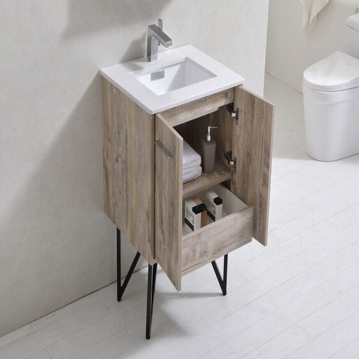KubeBath Bosco 24" Nature Wood Freestanding Single Vanity with Quartz Countertop KB24NW Inside #finish_nature wood
