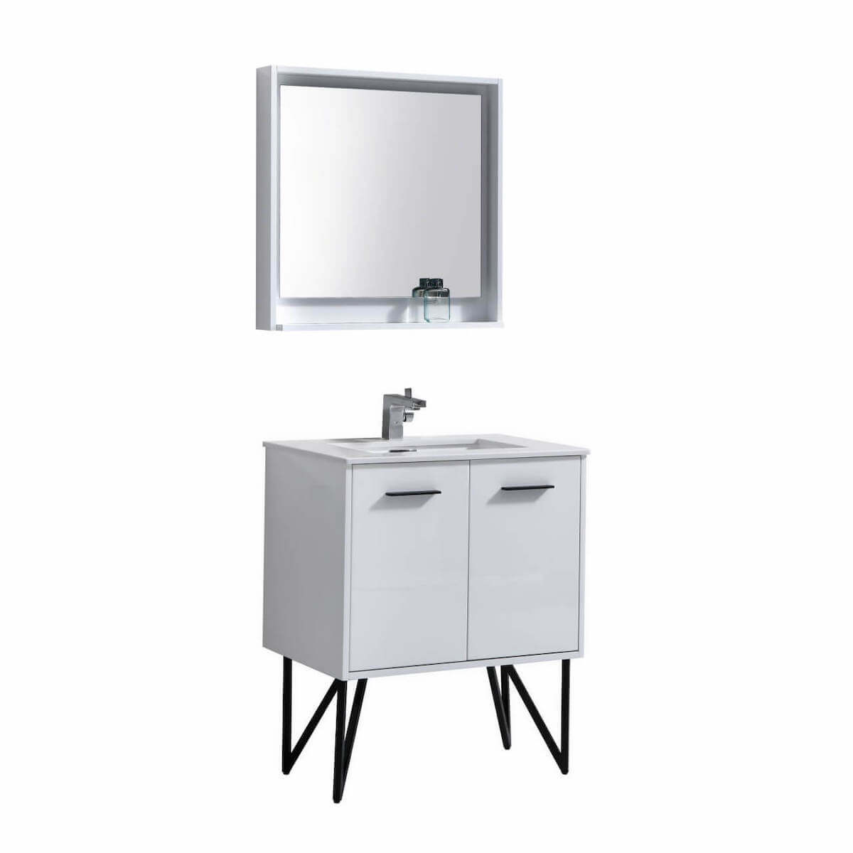 KubeBath Bosco 30" Gloss White Freestanding Single Vanity with Quartz Countertop KB30-GW #finish_high gloss white