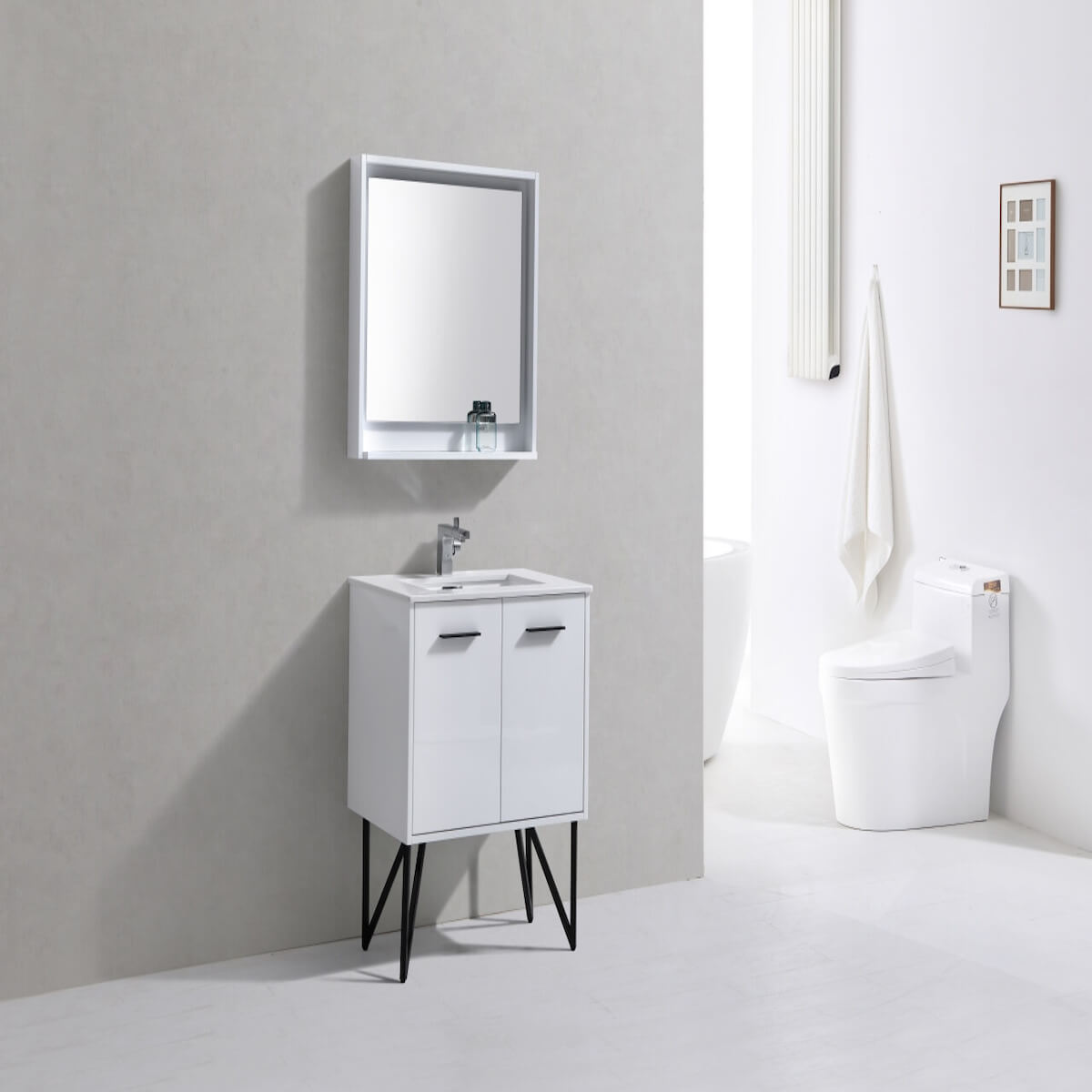KubeBath Bosco 30" Gloss White Freestanding Single Vanity with Quartz Countertop KB30-GW in Bathroom #finish_high gloss white
