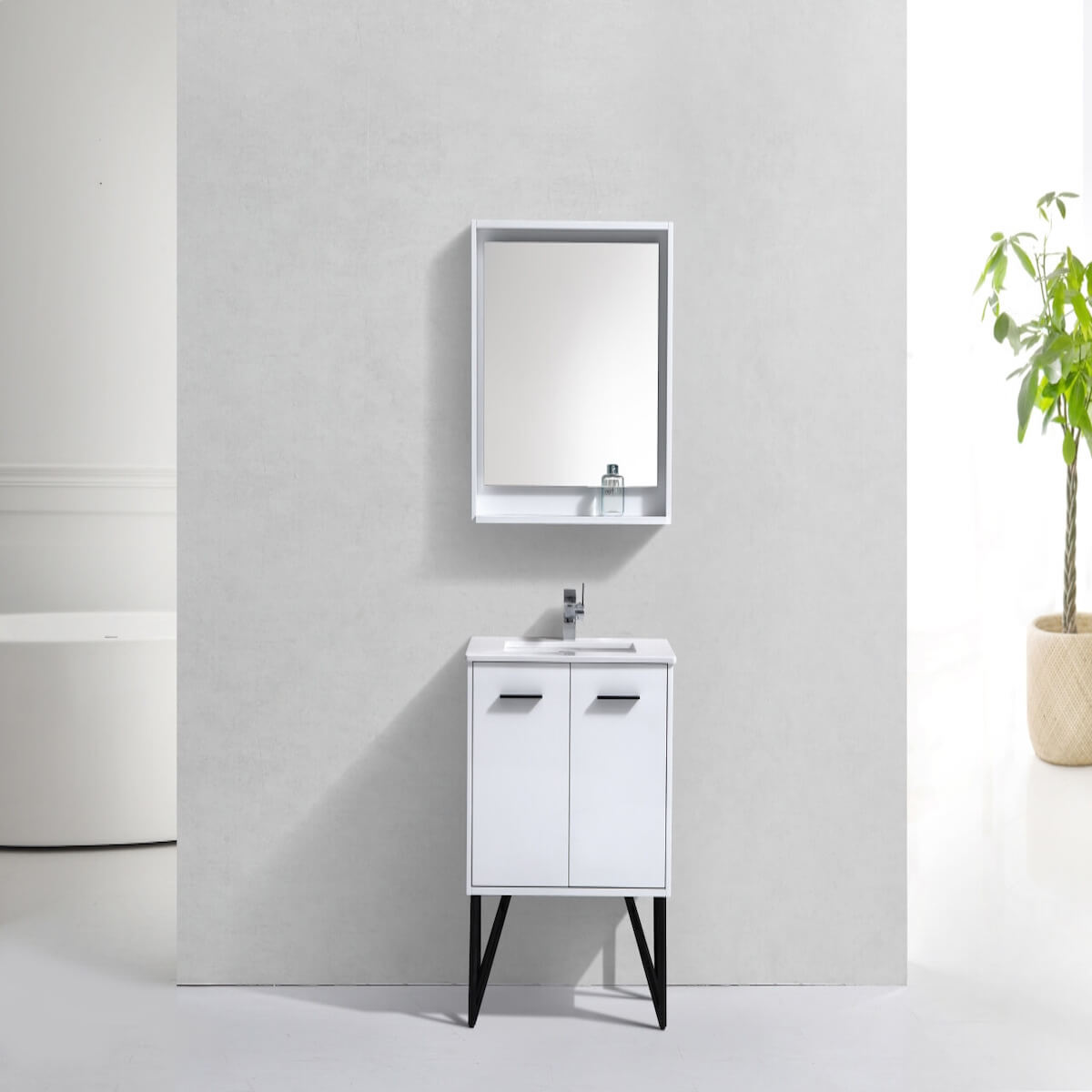 KubeBath Bosco 30" Gloss White Freestanding Single Vanity with Quartz Countertop KB30-GW in Bathroom #finish_high gloss white