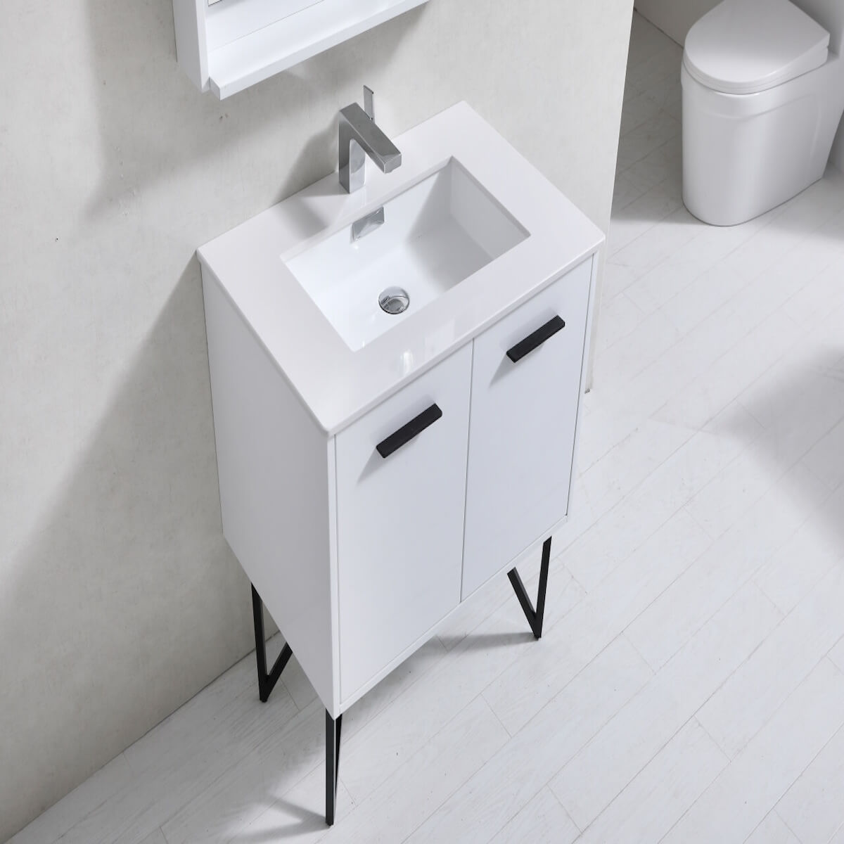 KubeBath Bosco 30" Gloss White Freestanding Single Vanity with Quartz Countertop KB30-GW #finish_high gloss white