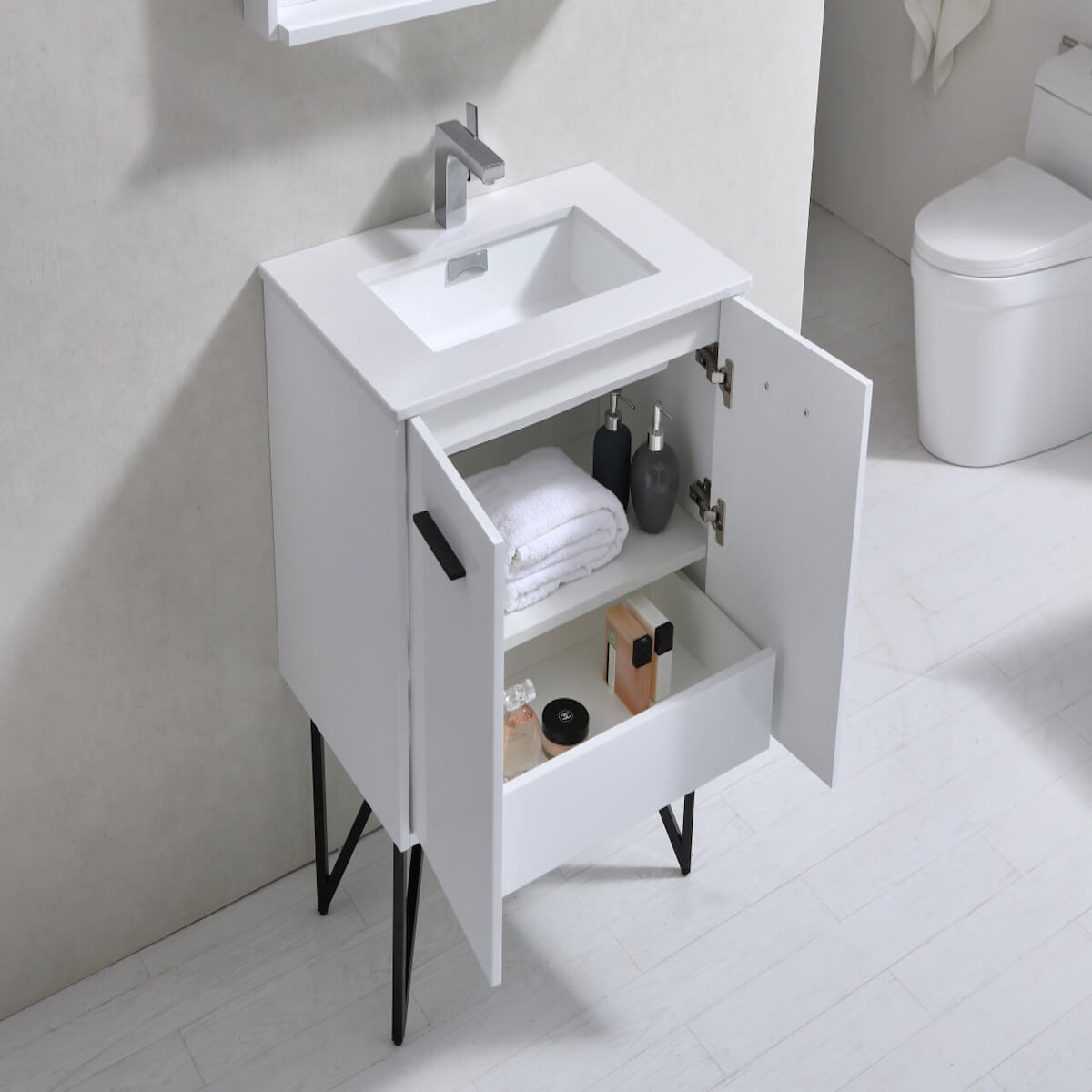 KubeBath Bosco 30" Gloss White Freestanding Single Vanity with Quartz Countertop KB30-GW Inside #finish_high gloss white