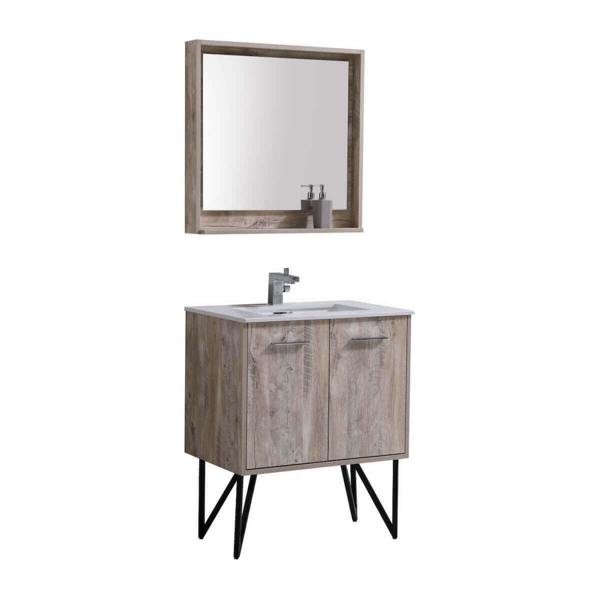 KubeBath Bosco 30" Nature Freestanding Single Vanity with Quartz Countertop KB30-NW #finish_nature wood