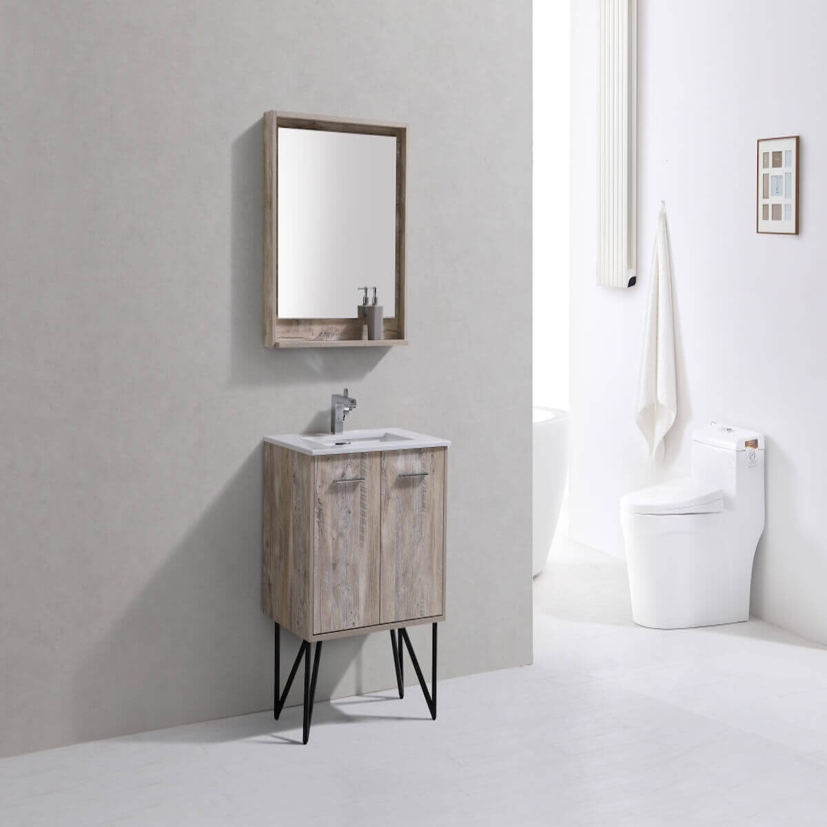 KubeBath Bosco 30" Nature Freestanding Single Vanity with Quartz Countertop KB30-NW in Bathroom #finish_nature wood