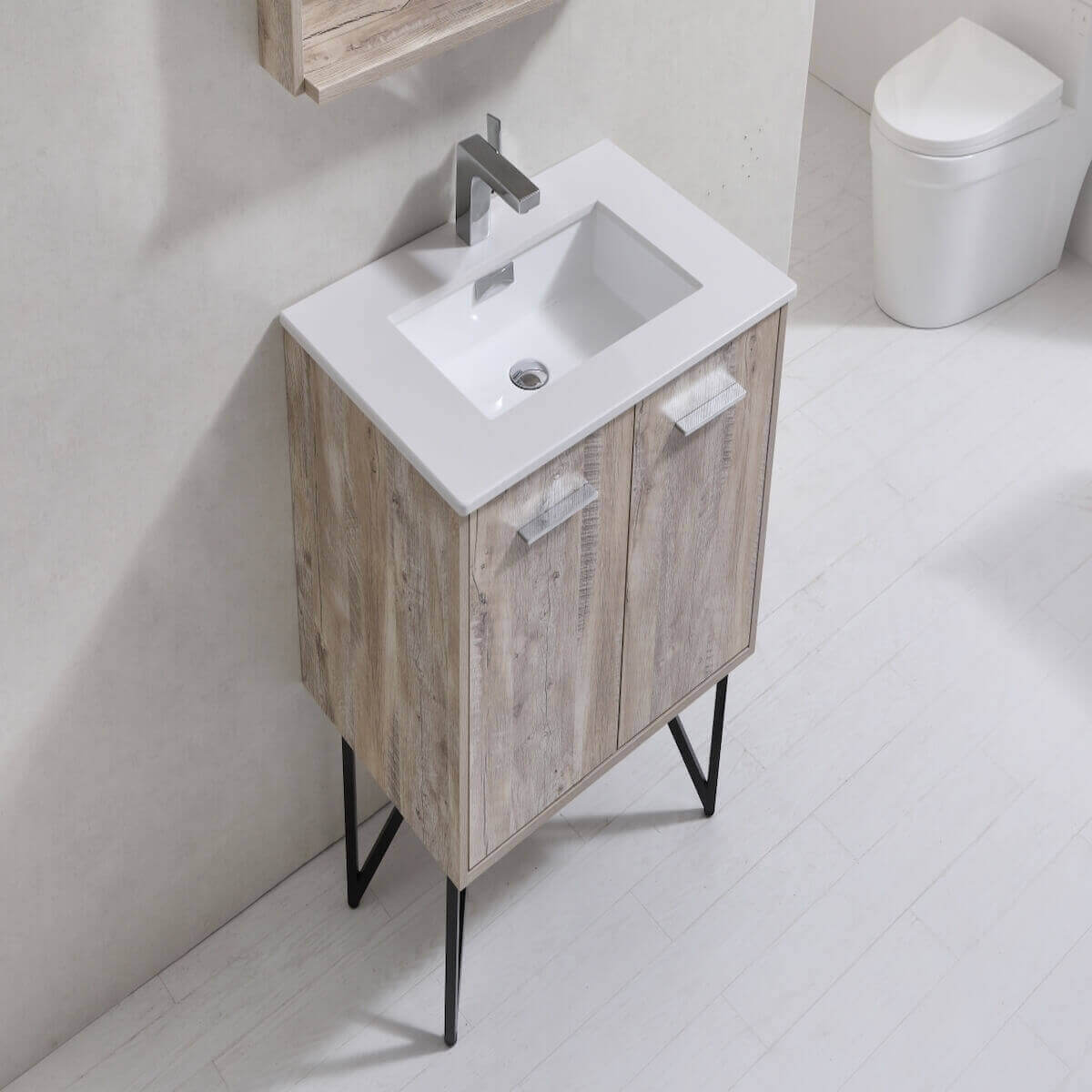 KubeBath Bosco 30" Nature Freestanding Single Vanity with Quartz Countertop KB30-NW #finish_nature wood