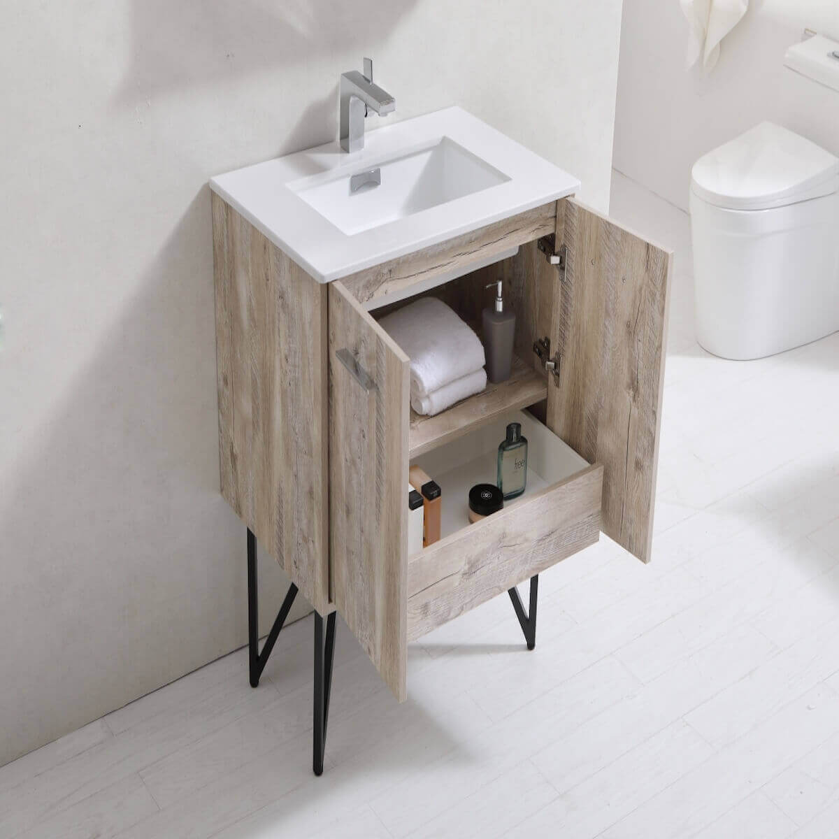 KubeBath Bosco 30" Nature Freestanding Single Vanity with Quartz Countertop KB30-NW Inside #finish_nature wood