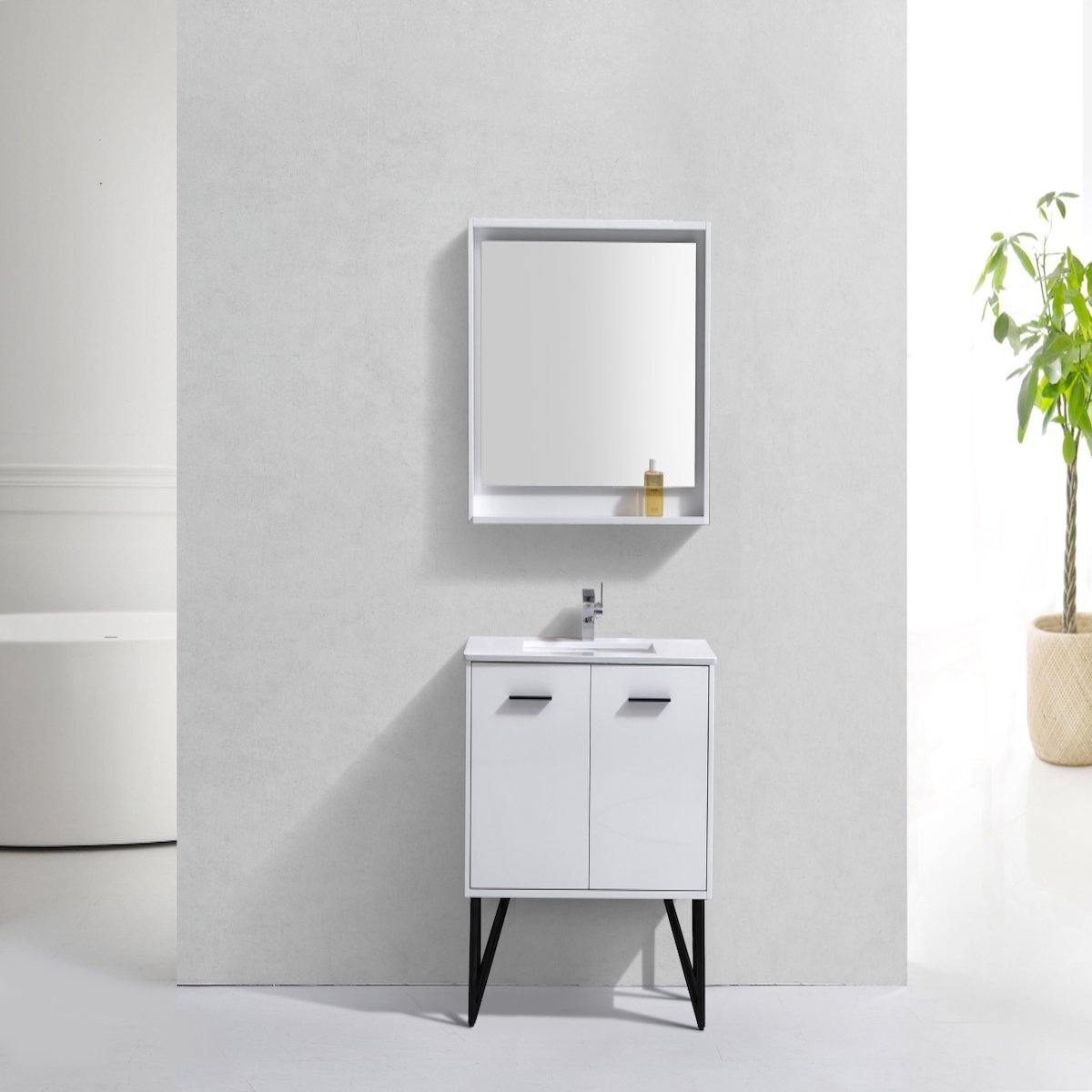KubeBath Bosco 36" Gloss White Freestanding Single Vanity with Quartz Countertop KB36-GW in Bathroom #finish_high gloss white