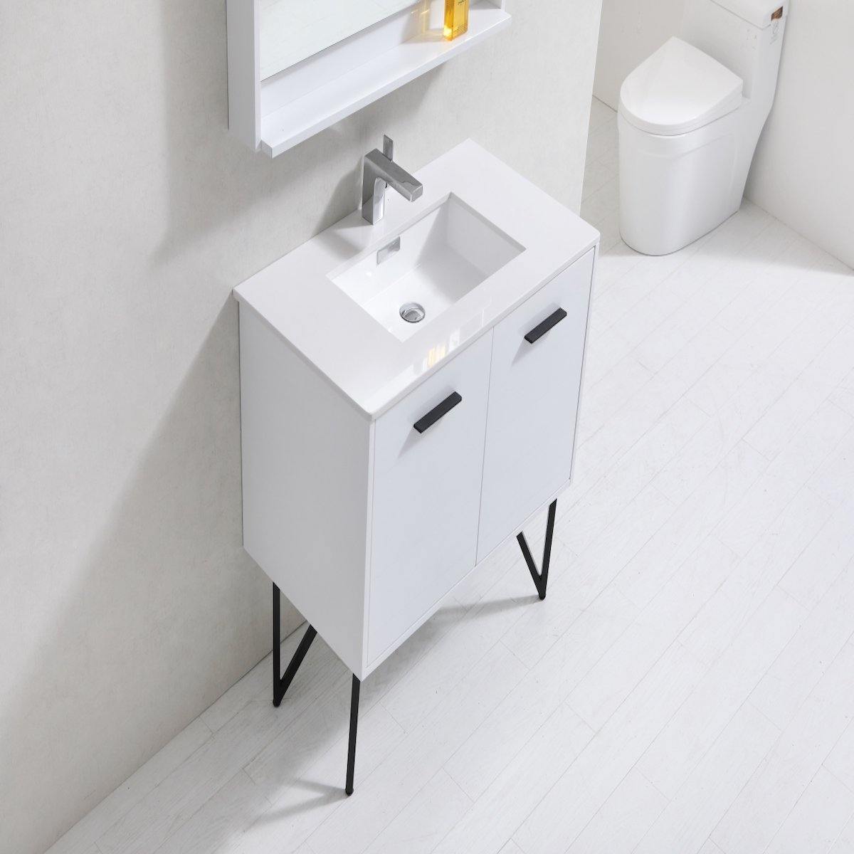 KubeBath Bosco 36" Gloss White Freestanding Single Vanity with Quartz Countertop KB36-GW #finish_high gloss white
