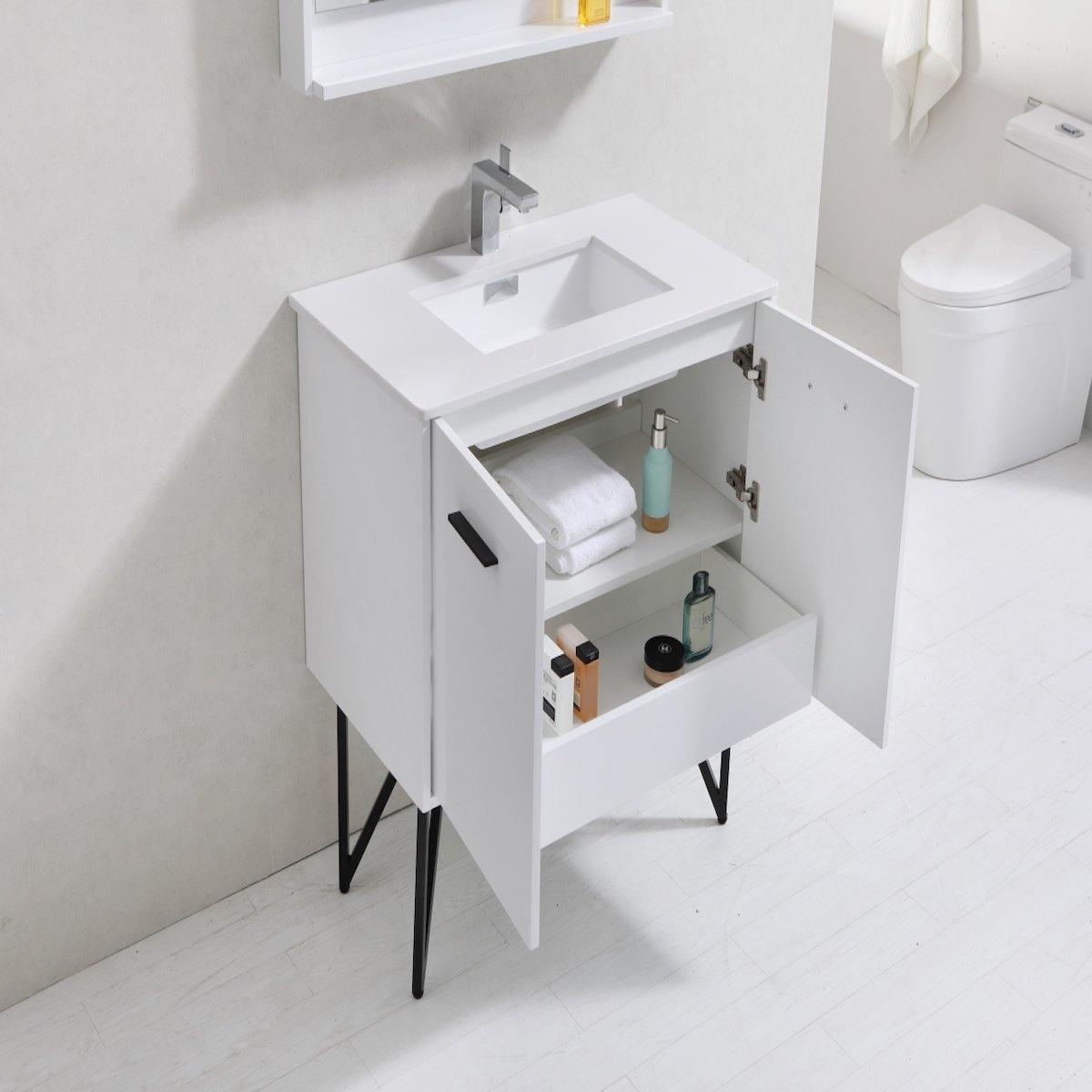 KubeBath Bosco 36" Gloss White Freestanding Single Vanity with Quartz Countertop KB36-GW Inside #finish_high gloss white