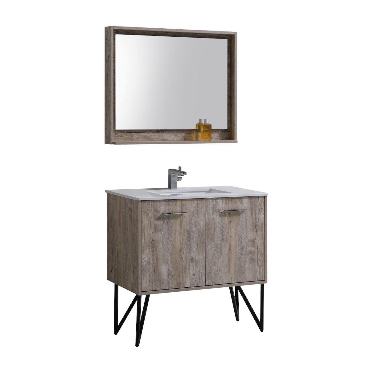 KubeBath Bosco 36" Nature Wood Freestanding Single Vanity with Quartz Countertop KB36-NW #finish_nature wood