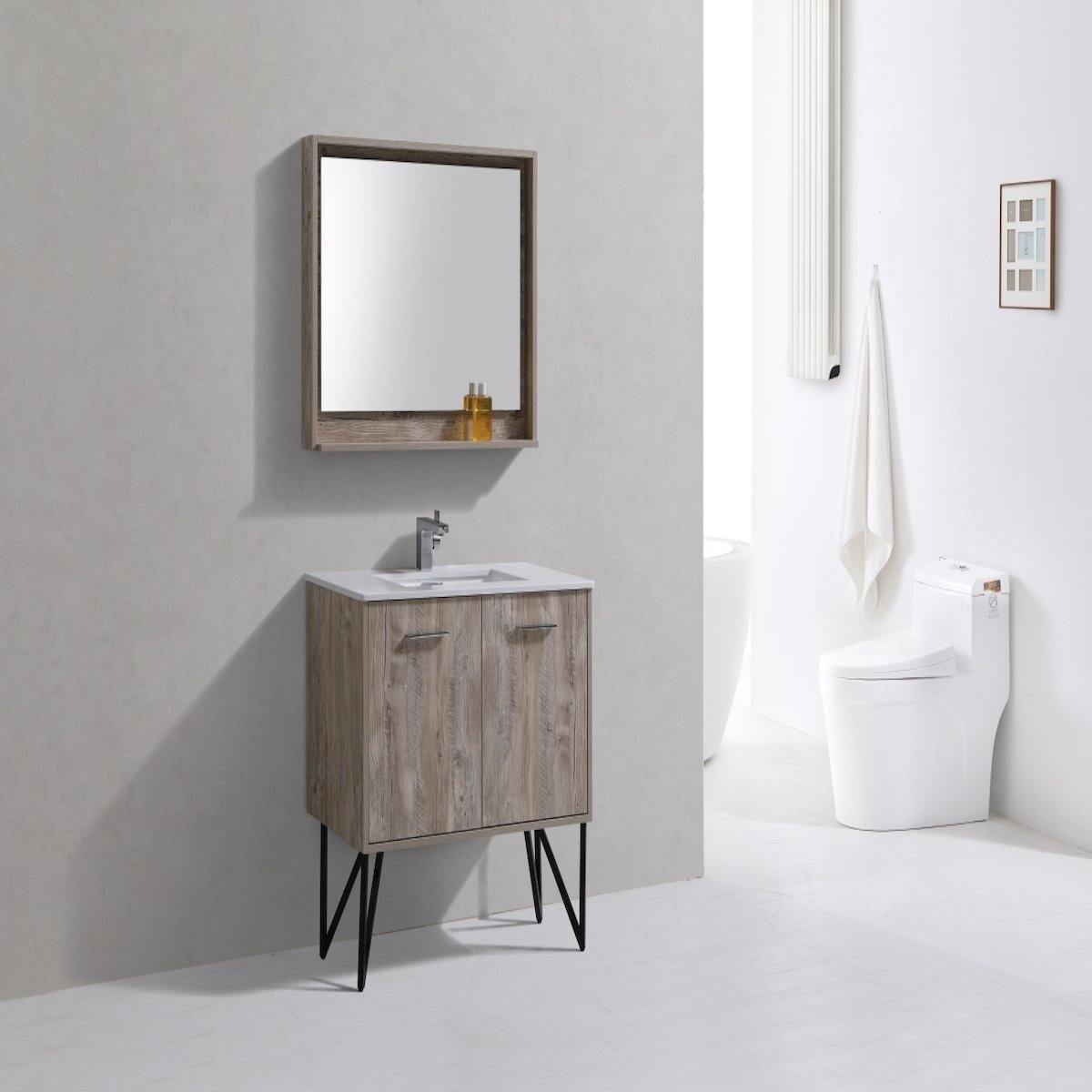 KubeBath Bosco 36" Nature Wood Freestanding Single Vanity with Quartz Countertop KB36-NW in Bathroom #finish_nature wood