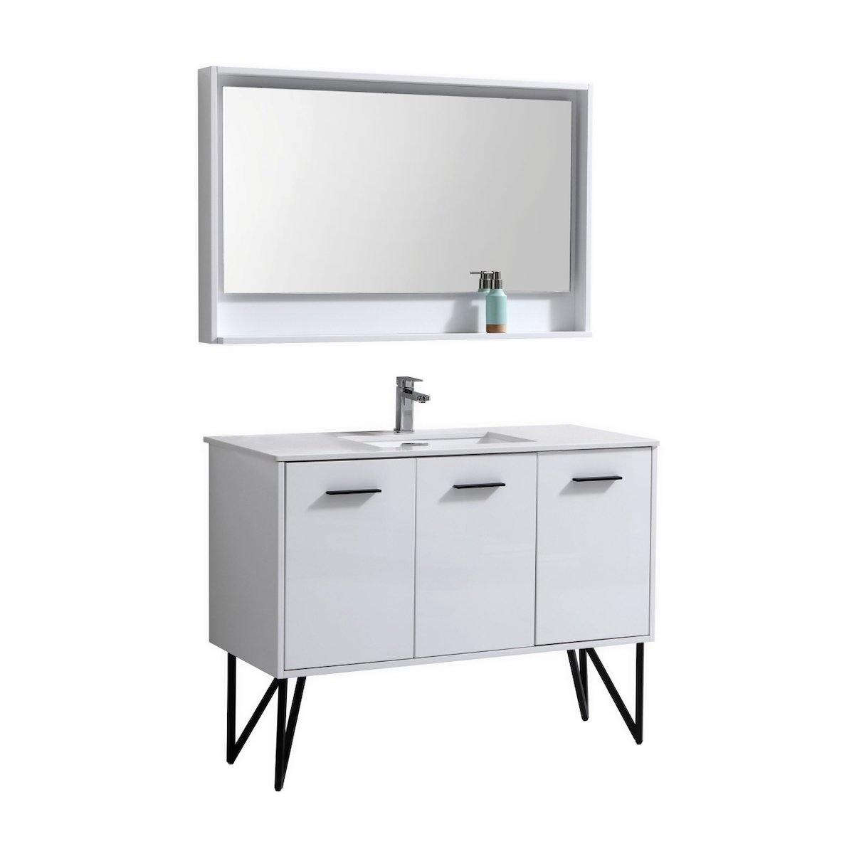 KubeBath Bosco 48" Gloss White Freestanding Single Vanity with Quartz Countertop KB48-GW #finish_high gloss white