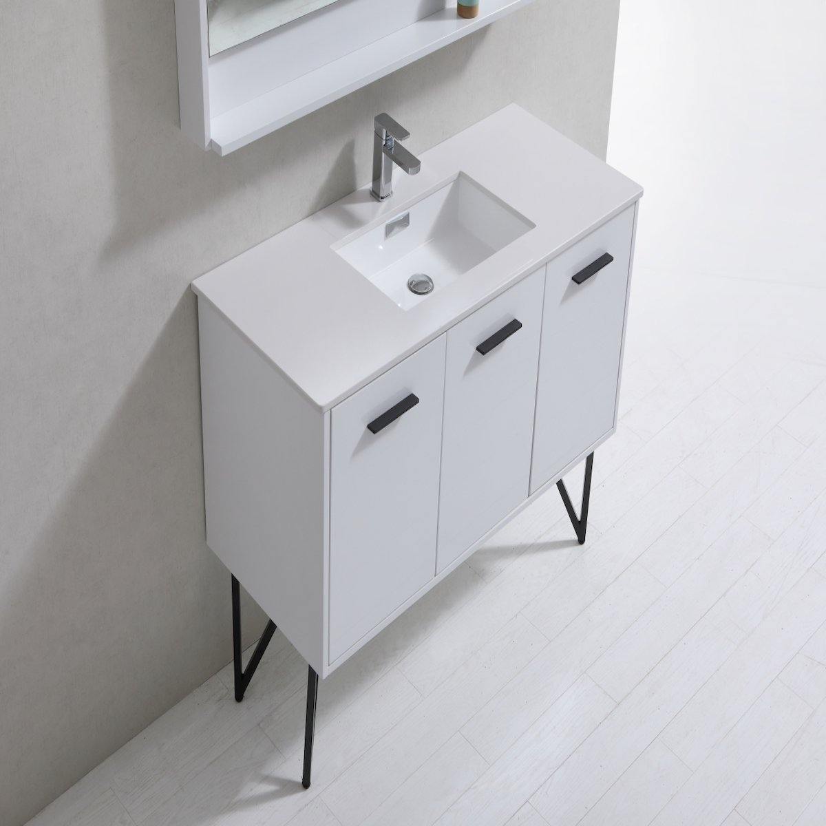 KubeBath Bosco 48" Gloss White Freestanding Single Vanity with Quartz Countertop KB48-GW #finish_high gloss white