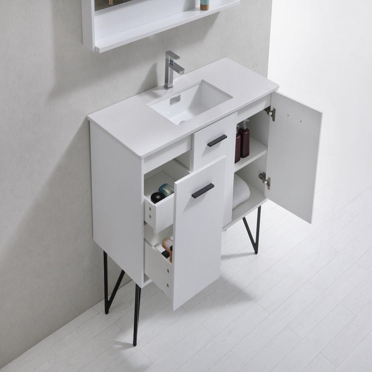 KubeBath Bosco 48" Gloss White Freestanding Single Vanity with Quartz Countertop KB48-GW Inside #finish_high gloss white