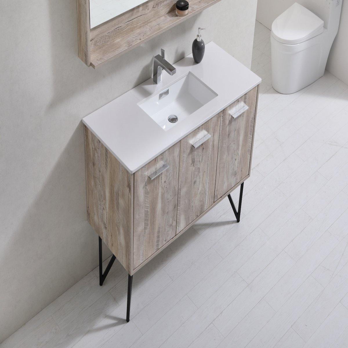 KubeBath Bosco 48" Nature Wood Freestanding Single Vanity with Quartz Countertop KB48-NW #finish_nature wood