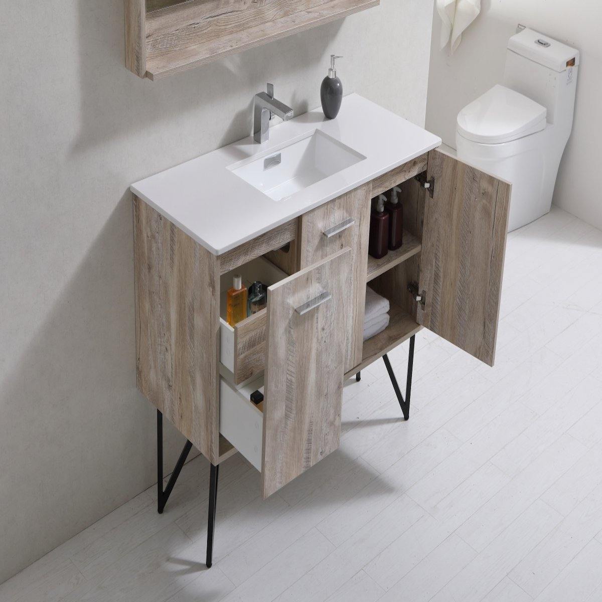 KubeBath Bosco 48" Nature Wood Freestanding Single Vanity with Quartz Countertop KB48-NW Inside #finish_nature wood