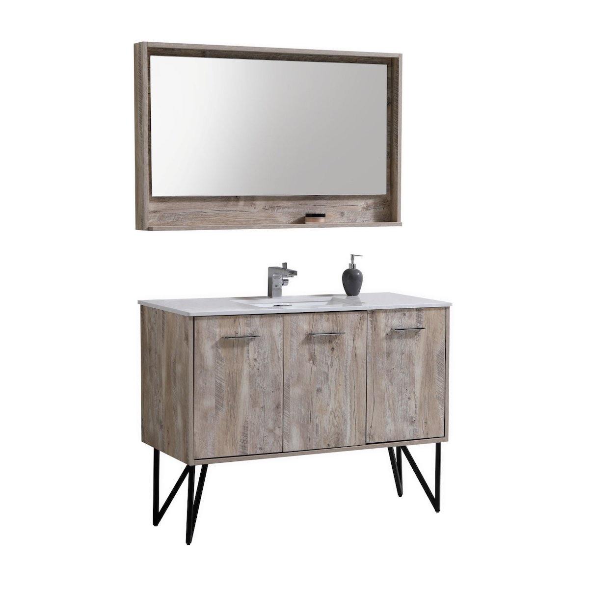 KubeBath Bosco 48" Nature Wood Freestanding Single Vanity with Quartz Countertop KB48-NW #finish_nature wood
