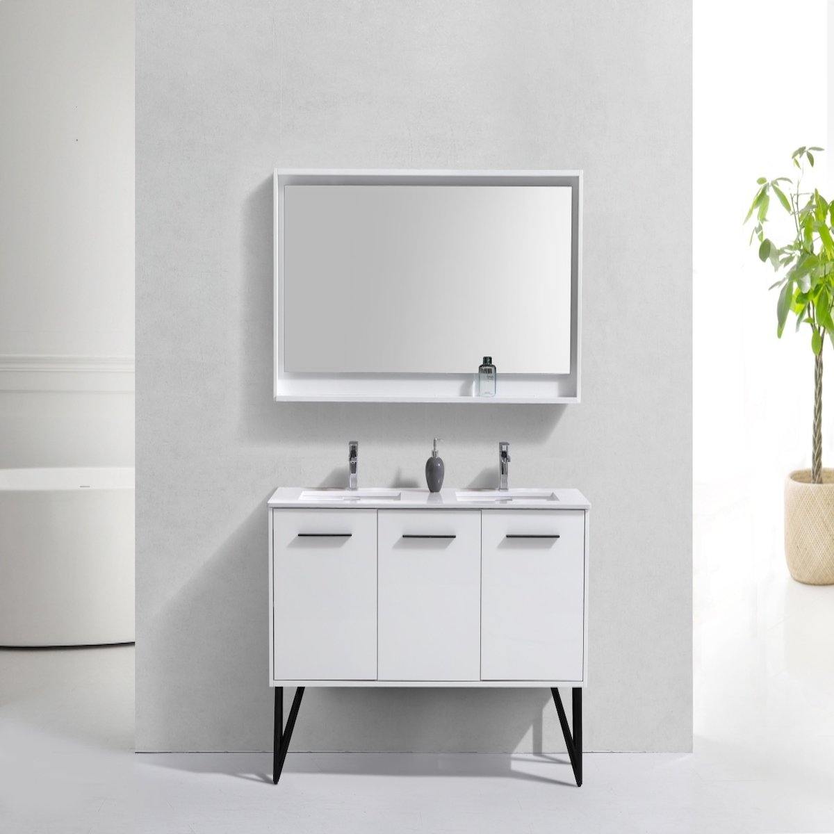 KubeBath Bosco 60" Gloss White Freestanding Double Vanity with Quartz Countertop KB60D-GW in Bathroom #finish_high gloss white