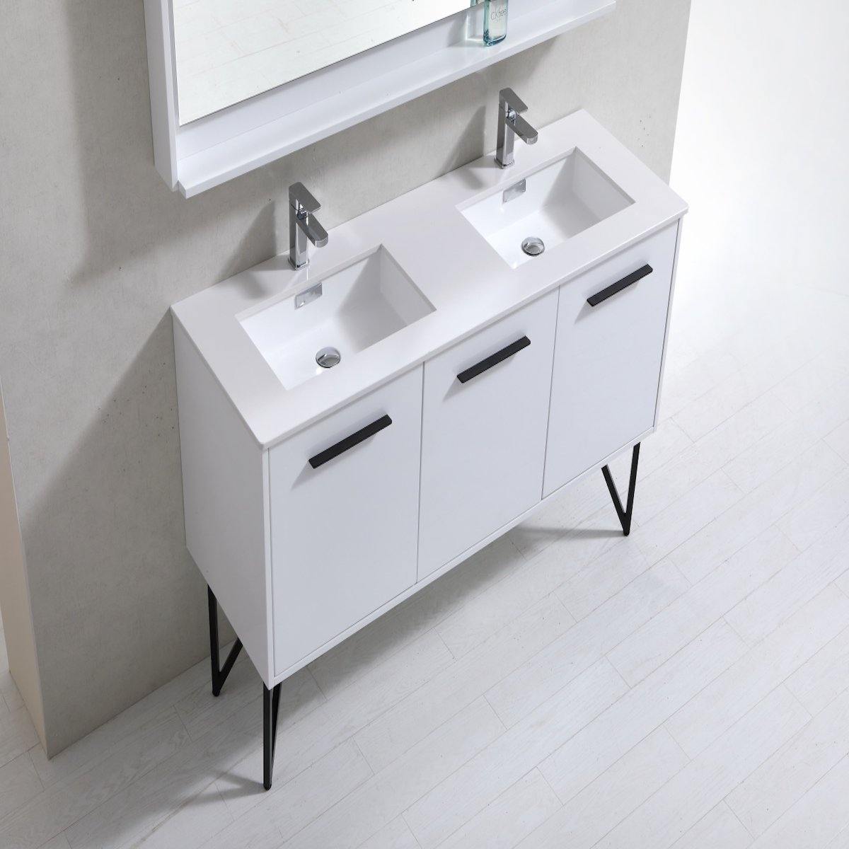 KubeBath Bosco 60" Gloss White Freestanding Double Vanity with Quartz Countertop KB60D-GW #finish_high gloss white