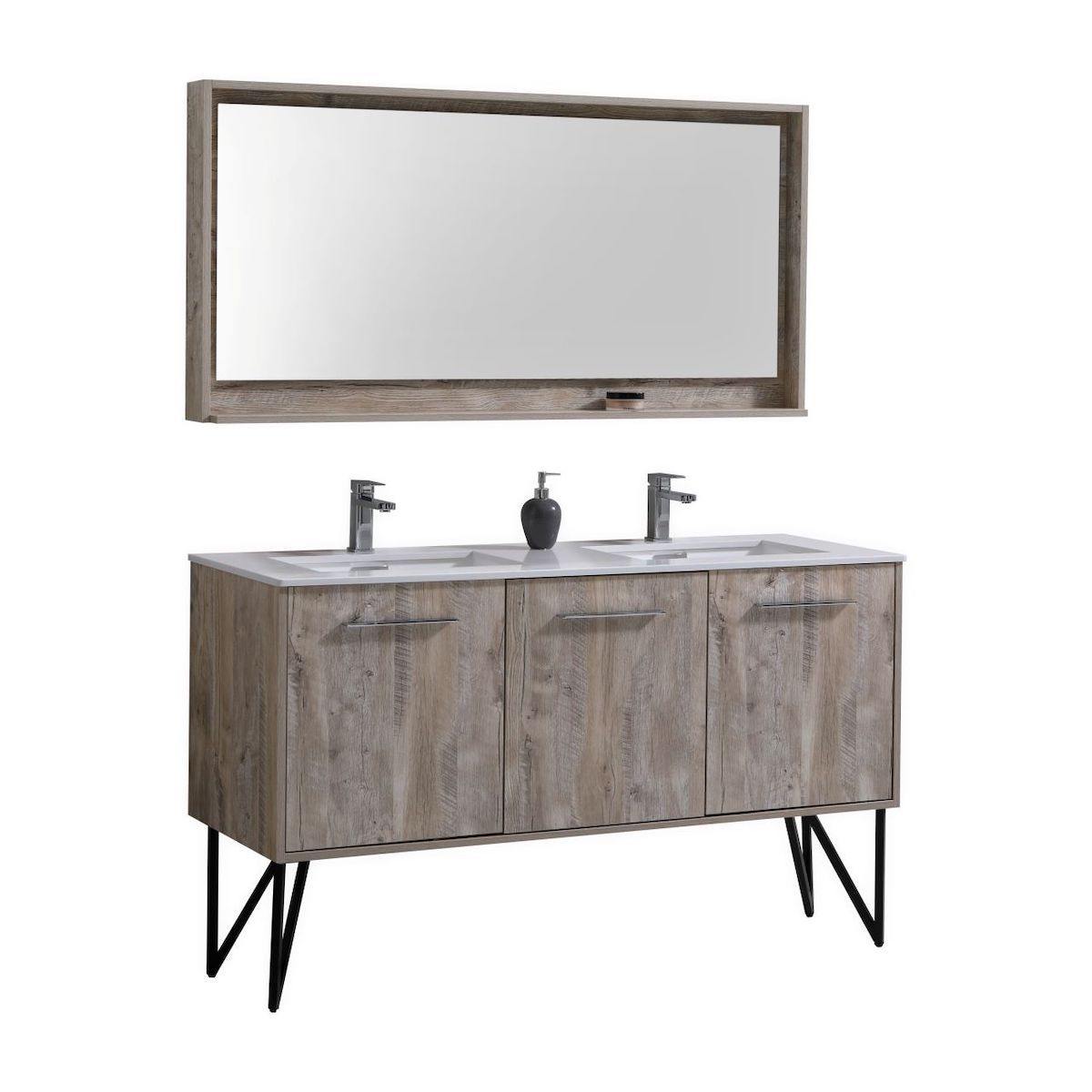 KubeBath Bosco 60" Nature Wood Freestanding Double Vanity with Quartz Countertop KB60D-NW #finish_nature wood