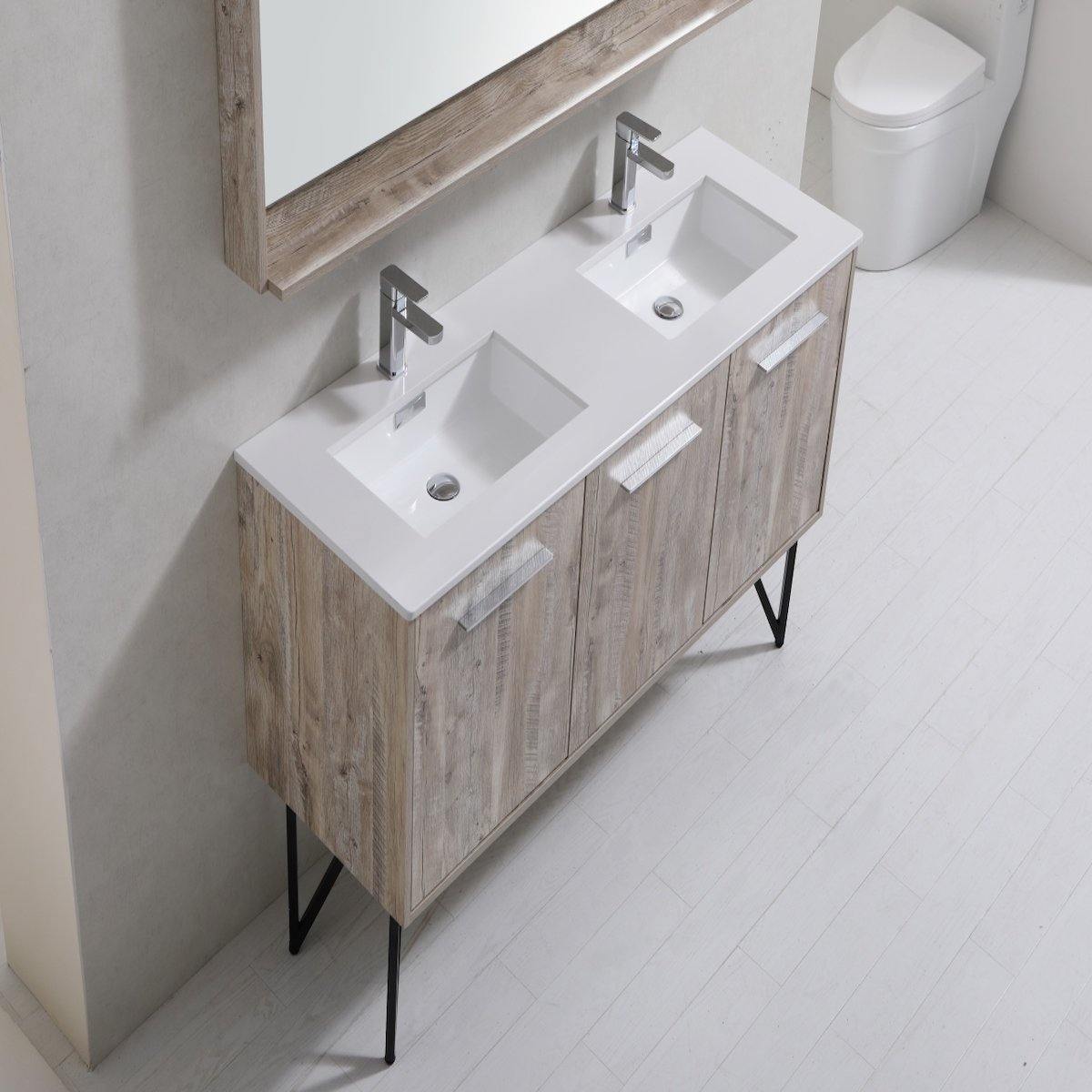 KubeBath Bosco 60" Nature Wood Freestanding Double Vanity with Quartz Countertop KB60D-NW #finish_nature wood