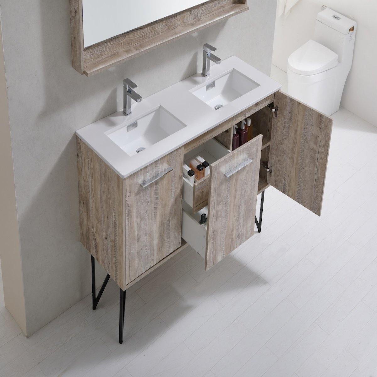 KubeBath Bosco 60" Nature Wood Freestanding Double Vanity with Quartz Countertop KB60D-NW Inside #finish_nature wood
