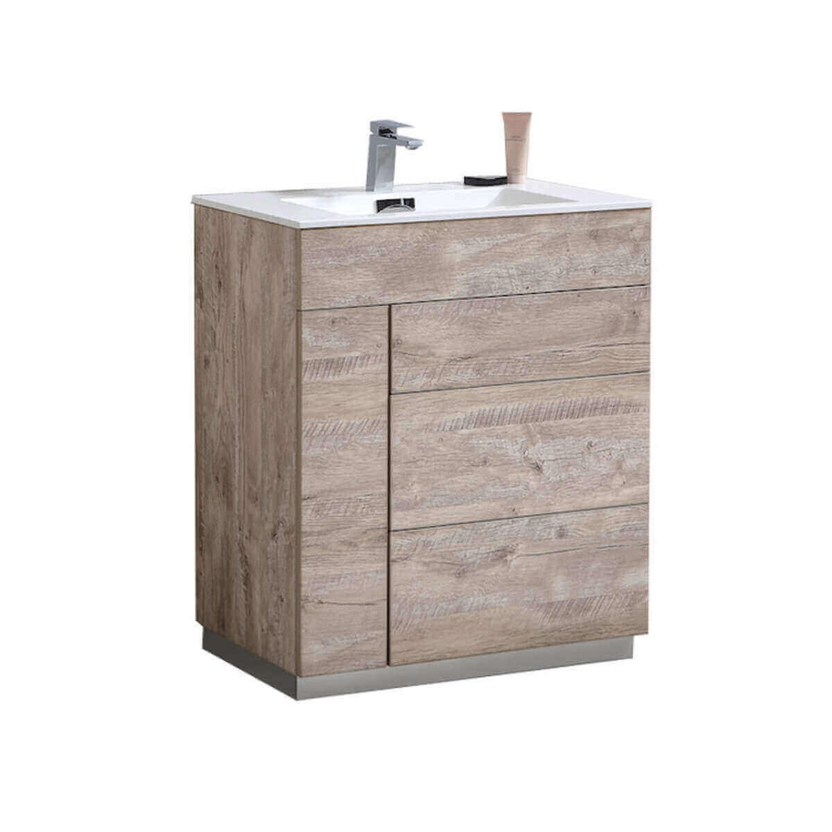 KubeBath Milano 30" Nature Wood Floor Mount Single Vanity KFM30-NW #finish_nature wood