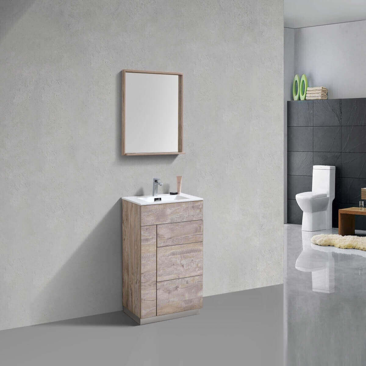 KubeBath Milano 30" Nature Wood Floor Mount Single Vanity KFM30-NW in Bathroom #finish_nature wood