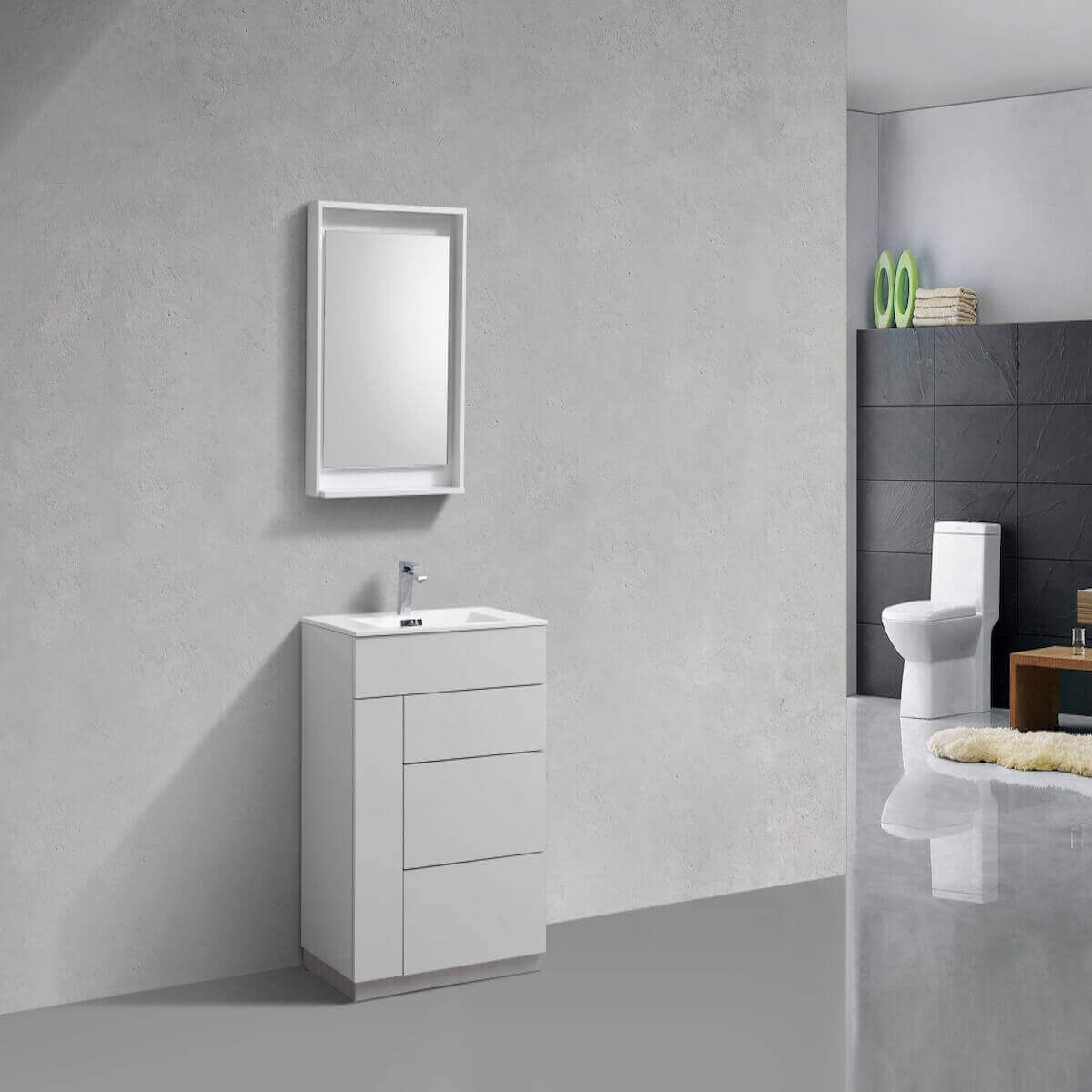 KubeBath Milano 30" Gloss White Floor Mount Single Vanity KFM30-GW in Bathroom #finish_gloss white
