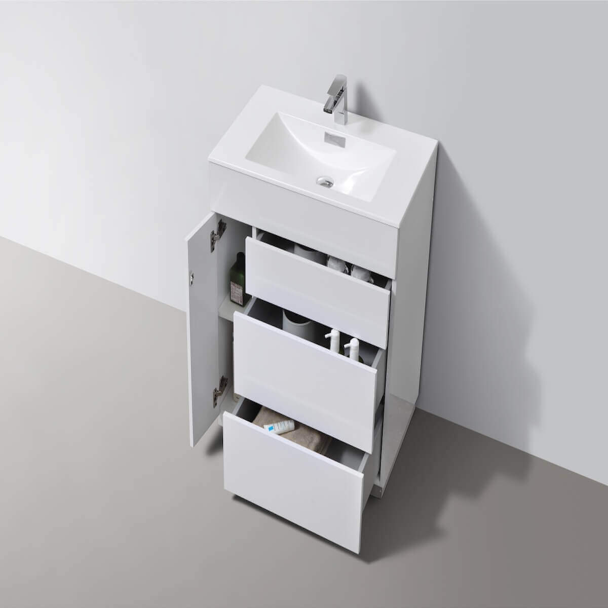 KubeBath Milano 30" Gloss White Floor Mount Single Vanity KFM30-GW Inside #finish_gloss white