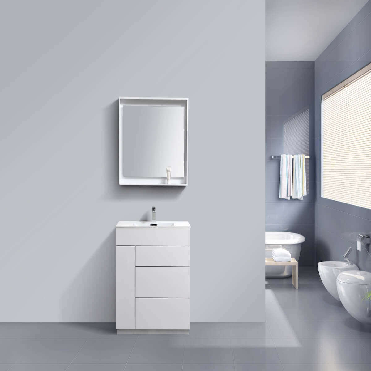 KubeBath Milano 36" Gloss White Floor Mount Single Vanity KFM36-GW in Bathroom #finish_gloss white