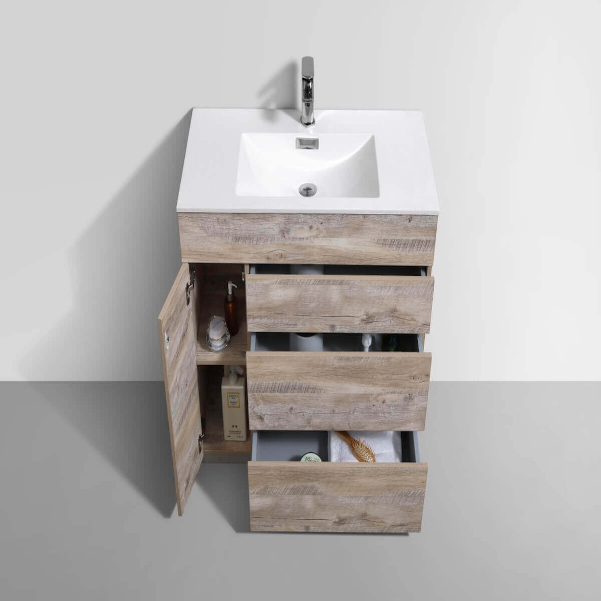 KubeBath Milano 36" Nature Wood Floor Mount Single Vanity KFM36-NW Inside #finish_nature wood