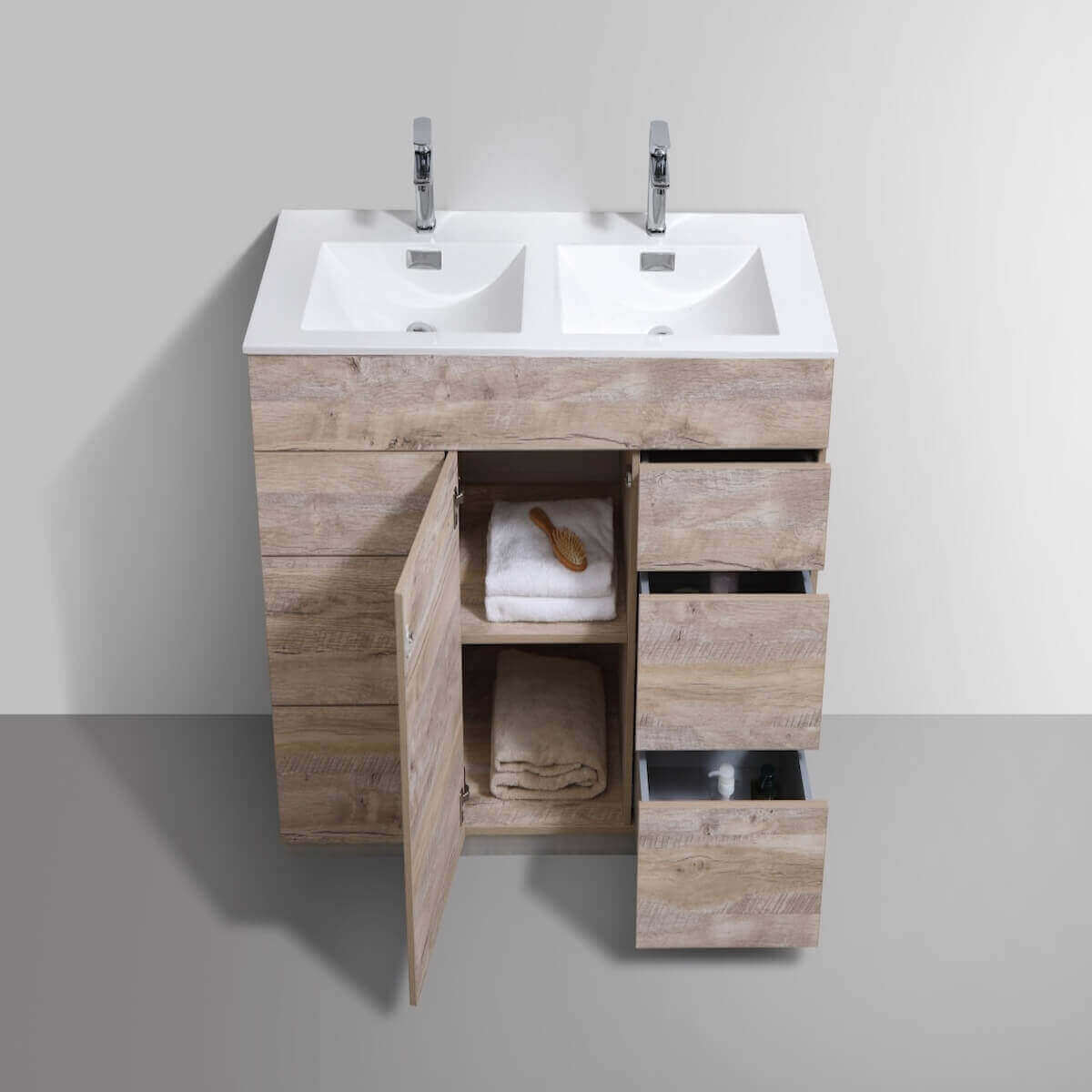 KubeBath Milano 48" Nature Wood Freestanding Double Vanity KFM48D-NW Inside #finish_nature wood
