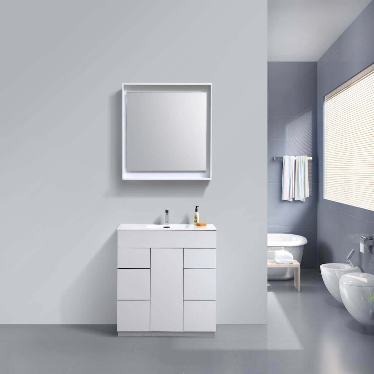 KubeBath Milano 48" Gloss White Floor Mount Single Vanity KFM48S-GW in Bathroom #finish_gloss white