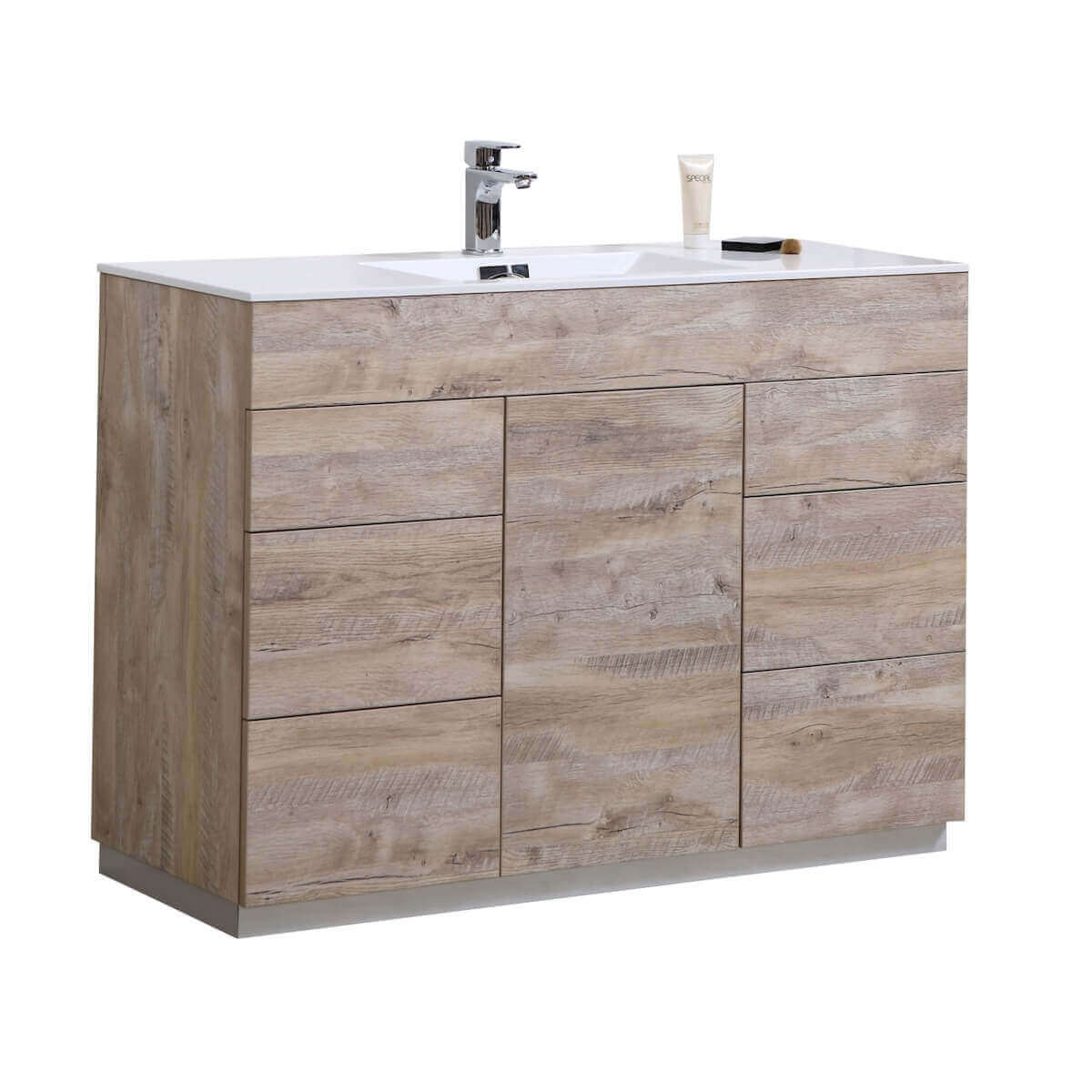 KubeBath Milano 48" Nature Wood Floor Mount Single Vanity KFM48S-NW #finish_nature wood
